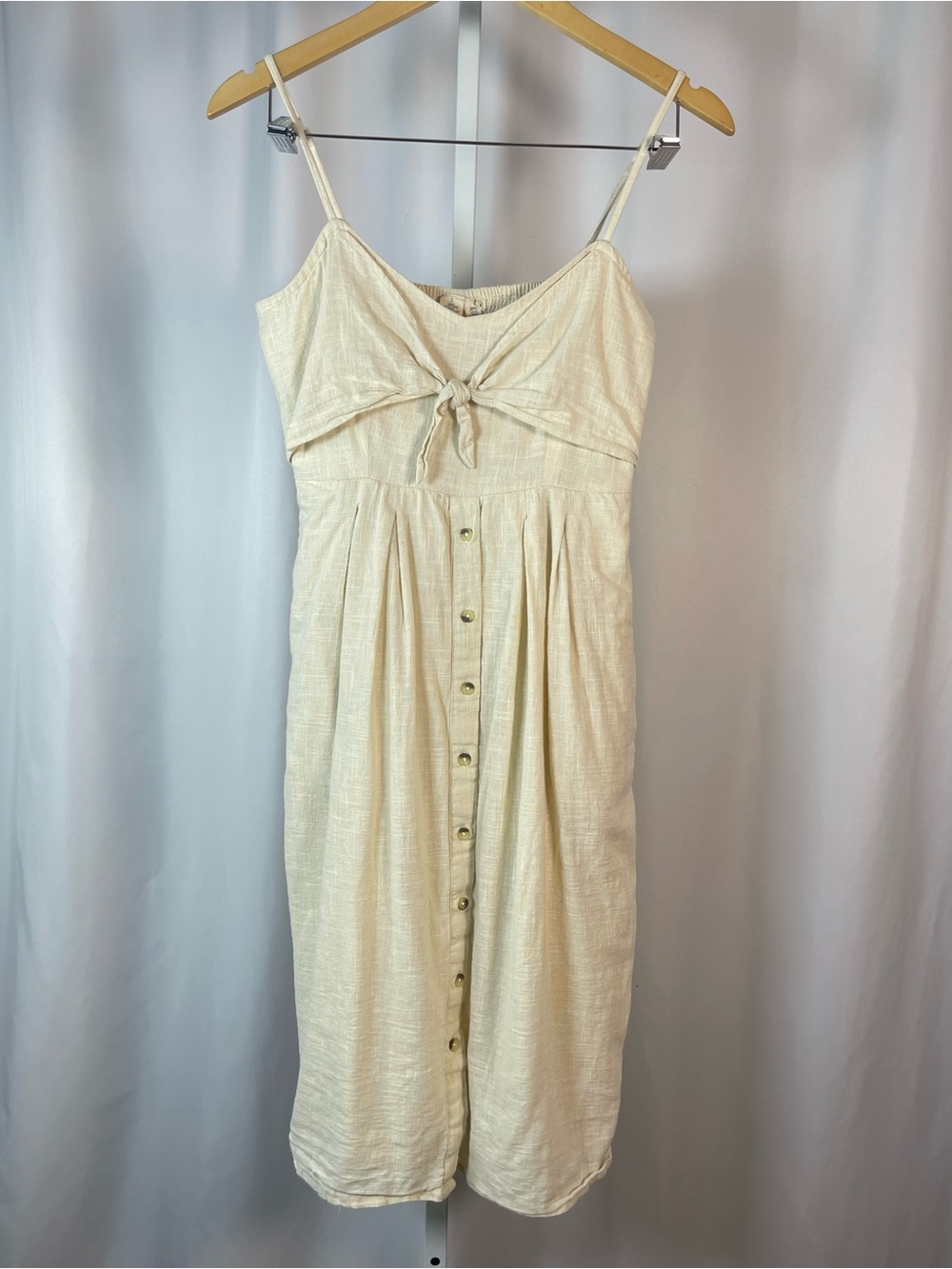 Sky and Sparrow Small Cream Tie-Front Midi Sundress Cottagecore Minimalist Boho
